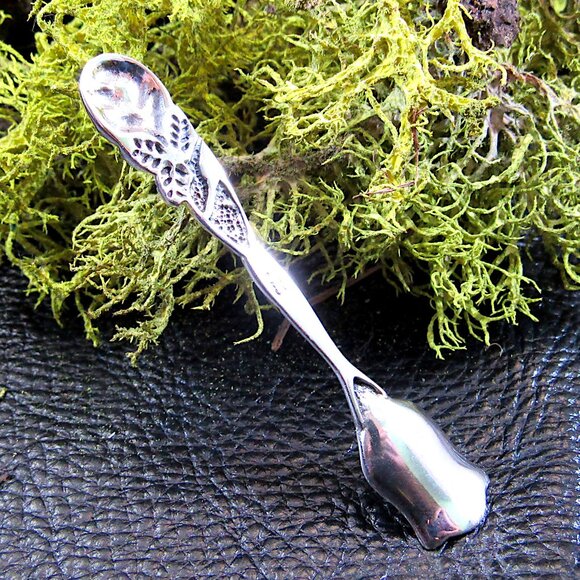 Solid 925 Sterling Silver Viking Rose Bush Salt Spoon Celtic Herb Server Shovel - Picture 3 of 9